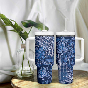 Afro Floral mix Maasai Shuka Tumbler With Handle Blue Moitf