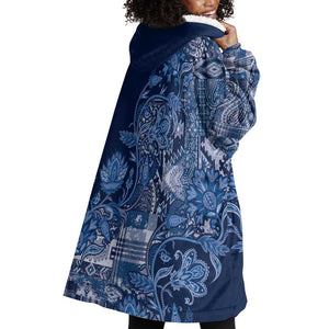 Afro Floral mix Maasai Shuka Wearable Blanket Hoodie Blue Moitf