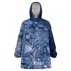 Afro Floral mix Maasai Shuka Wearable Blanket Hoodie Blue Moitf