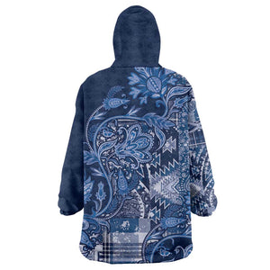 Afro Floral mix Maasai Shuka Wearable Blanket Hoodie Blue Moitf