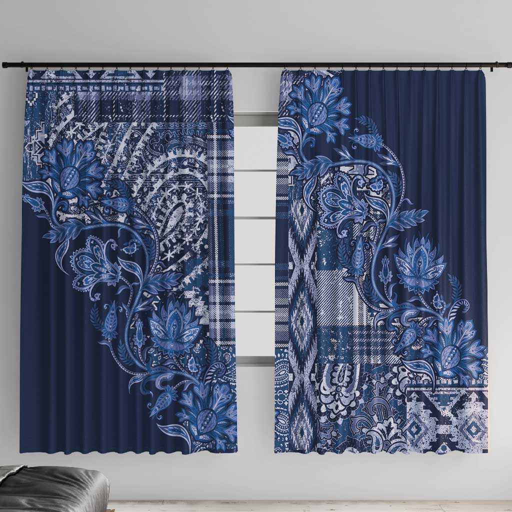 Afro Floral mix Maasai Shuka Window Curtain Blue Moitf