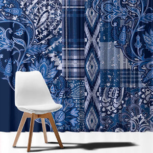 Afro Floral mix Maasai Shuka Window Curtain Blue Moitf