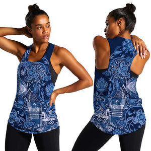 Afro Floral mix Maasai Shuka Women Racerback Tank Blue Moitf