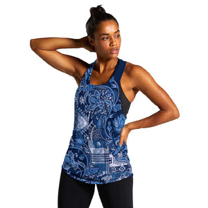 Afro Floral mix Maasai Shuka Women Racerback Tank Blue Moitf