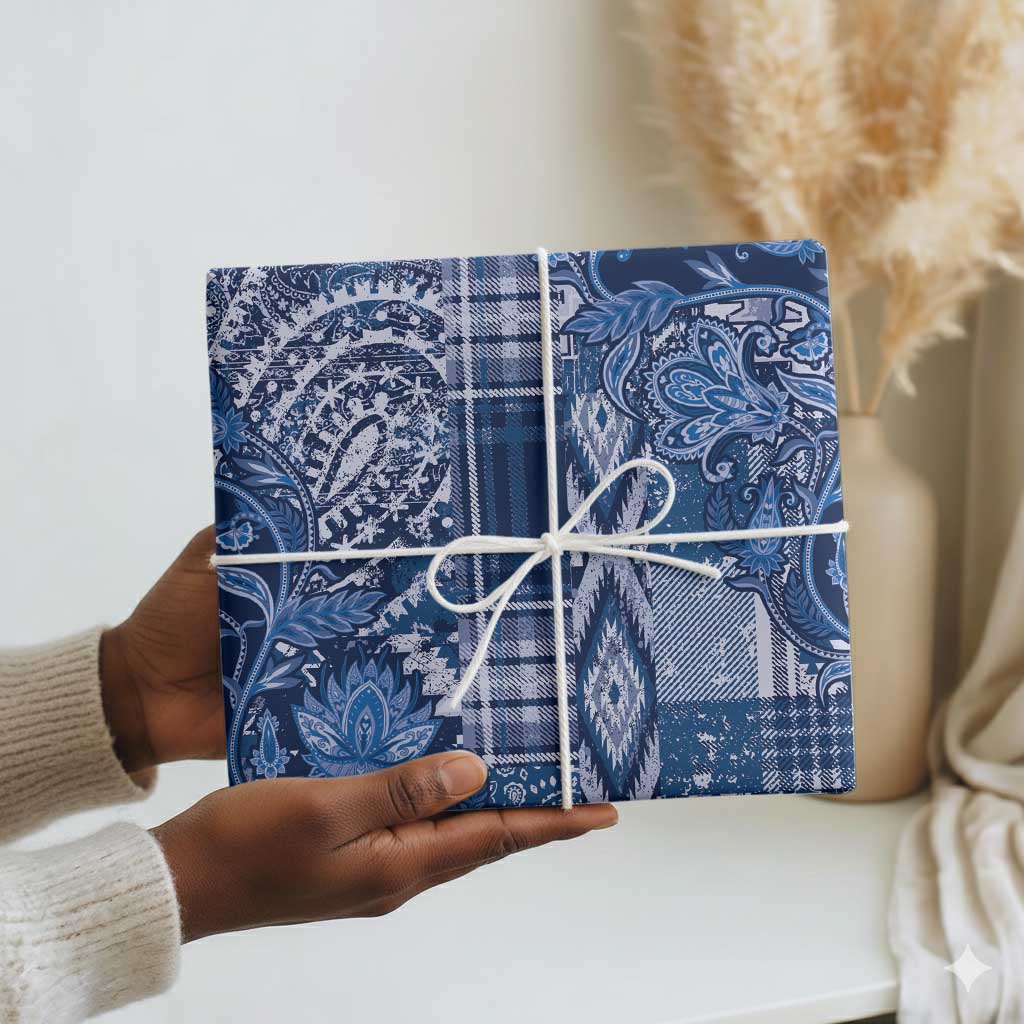 Africa Floral mix Maasai Shuka Wrapping Paper Blue Moitf - African Pride