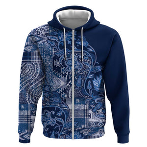 Afro Floral mix Maasai Shuka Zip Hoodie Blue Moitf