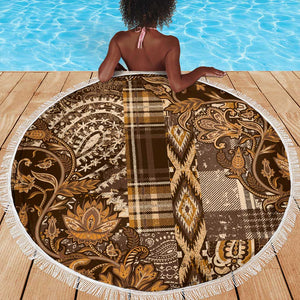 Afro Floral mix Maasai Shuka Beach Blanket Gold Moitf