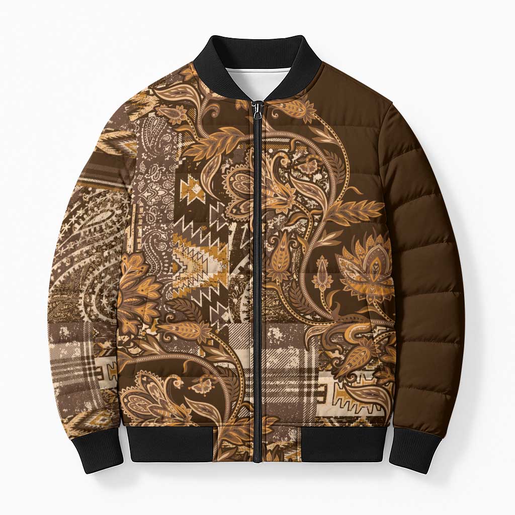 Africa Floral mix Maasai Shuka Bomber Puffer Jacket Gold Moitf