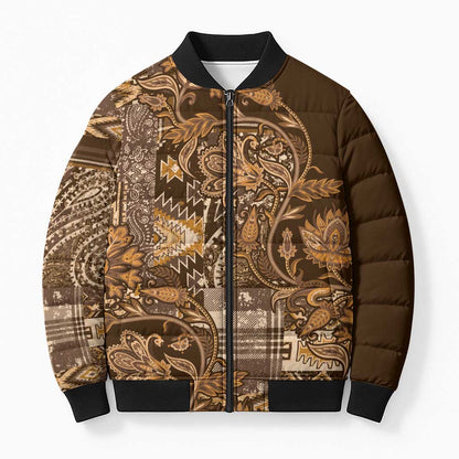 Africa Floral mix Maasai Shuka Bomber Puffer Jacket Gold Moitf