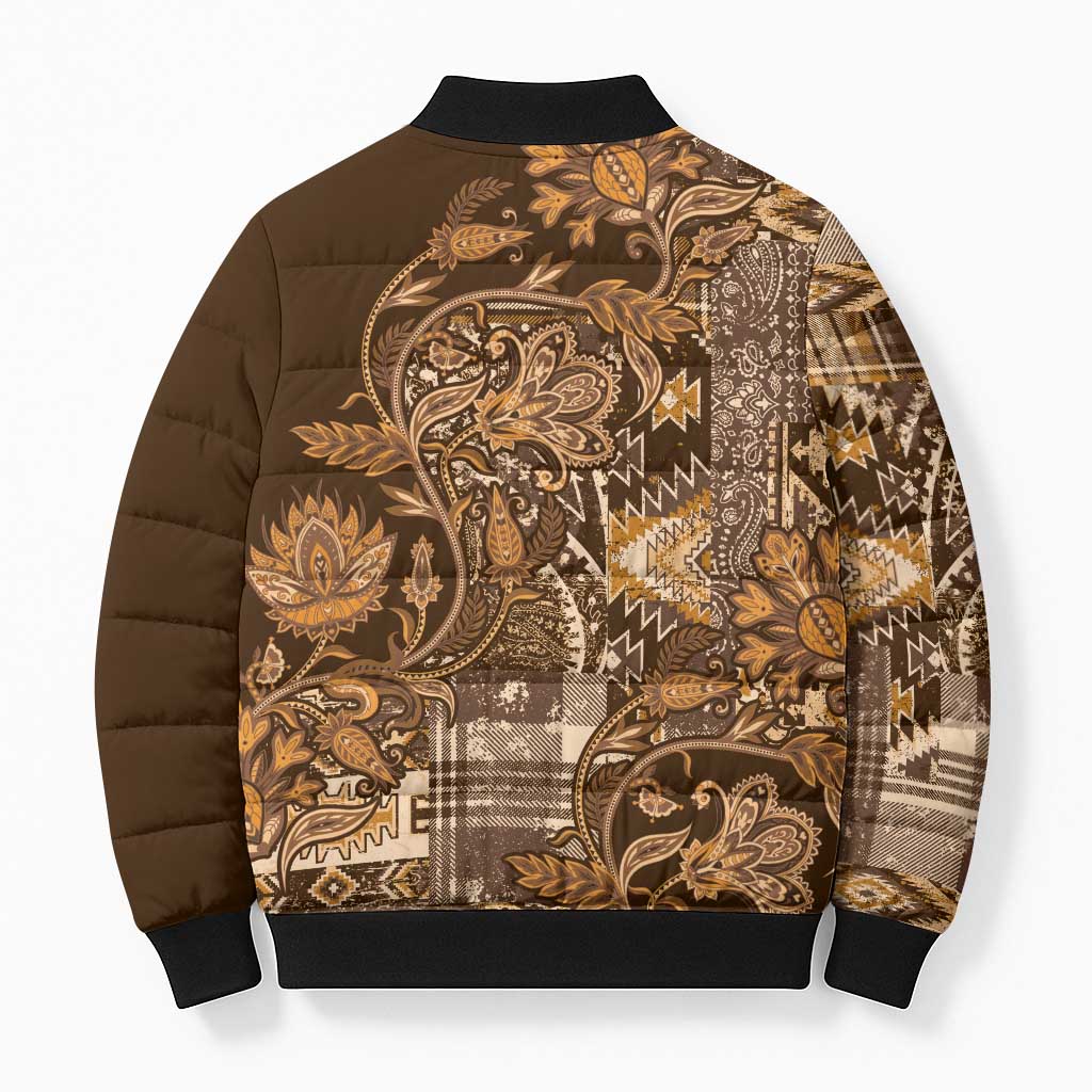 Africa Floral mix Maasai Shuka Bomber Puffer Jacket Gold Moitf