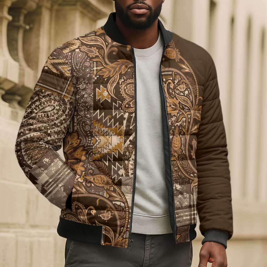 Africa Floral mix Maasai Shuka Bomber Puffer Jacket Gold Moitf