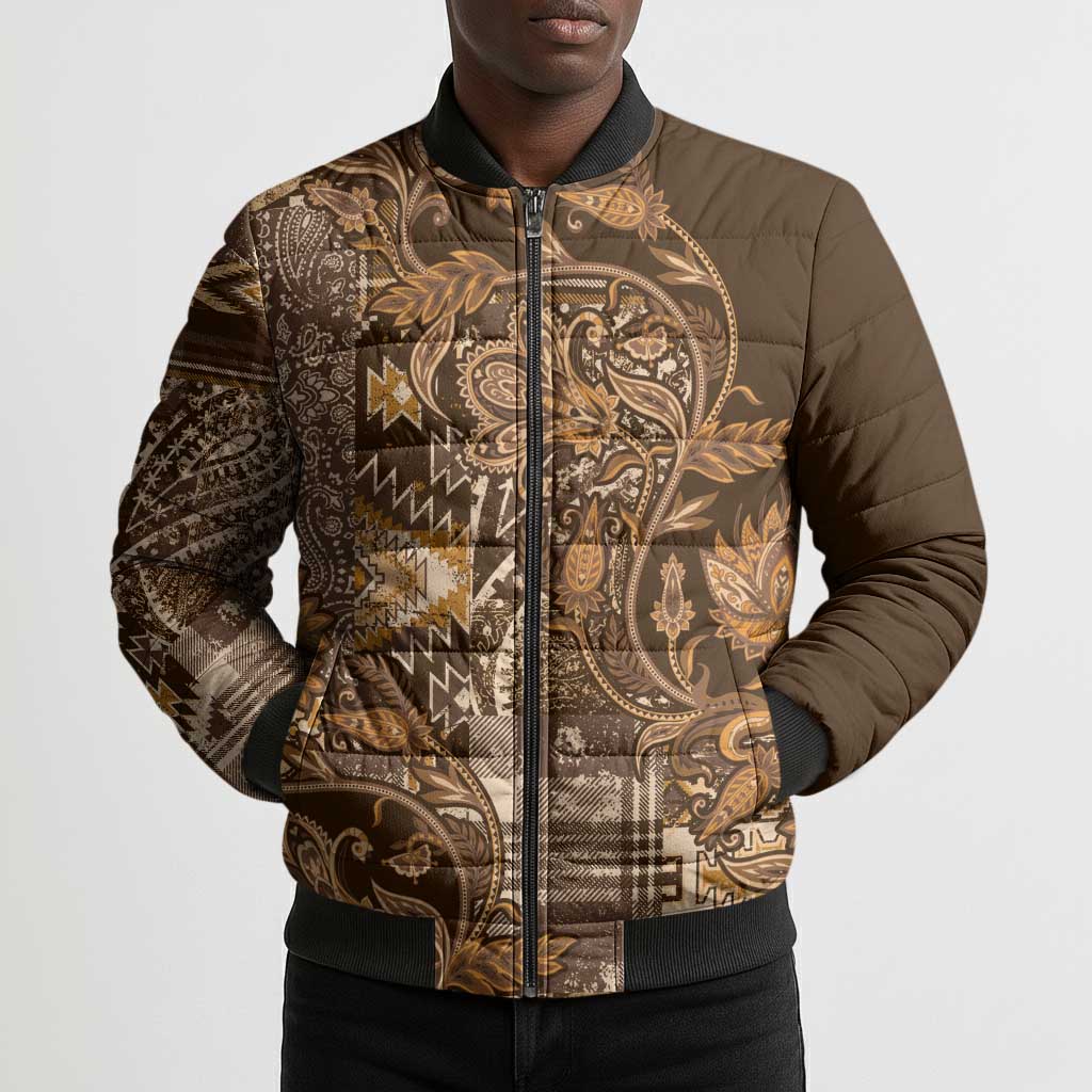 Africa Floral mix Maasai Shuka Bomber Puffer Jacket Gold Moitf