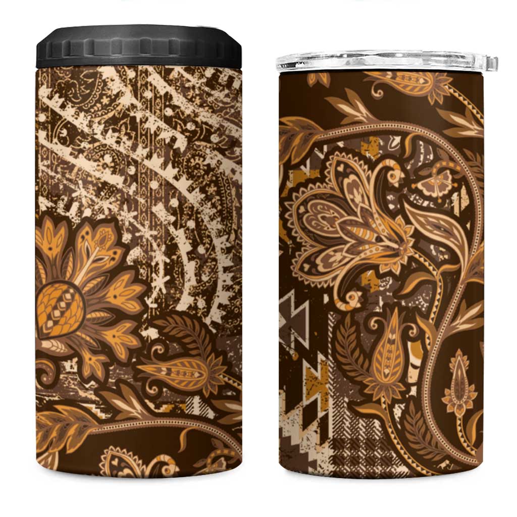 Afro Floral mix Maasai Shuka 4 in 1 Can Cooler Tumbler Gold Moitf