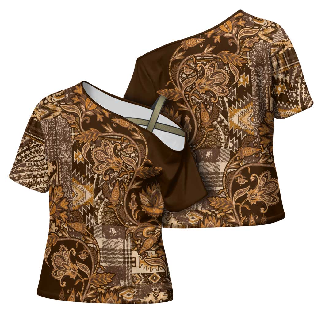 Africa Floral mix Maasai Shuka Cross Shoulder Shirt Gold Moitf