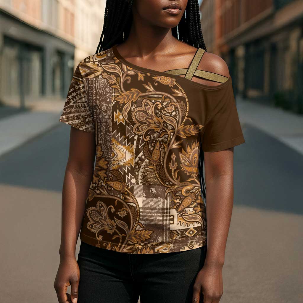Africa Floral mix Maasai Shuka Cross Shoulder Shirt Gold Moitf