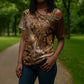 Africa Floral mix Maasai Shuka Cross Shoulder Shirt Gold Moitf