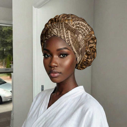 Africa Floral mix Maasai Shuka Easy Headwrap Gold Moitf