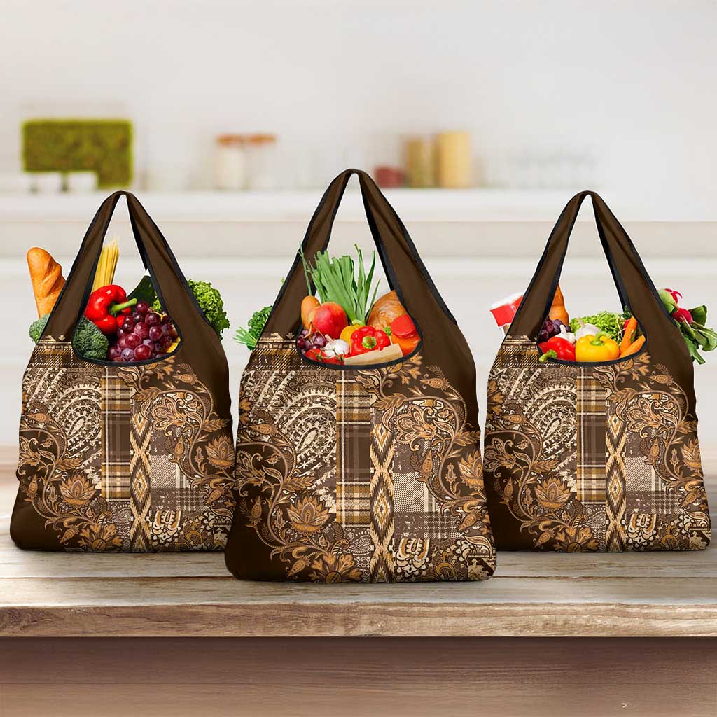 Afro Floral mix Maasai Shuka Grocery Bag Gold Moitf