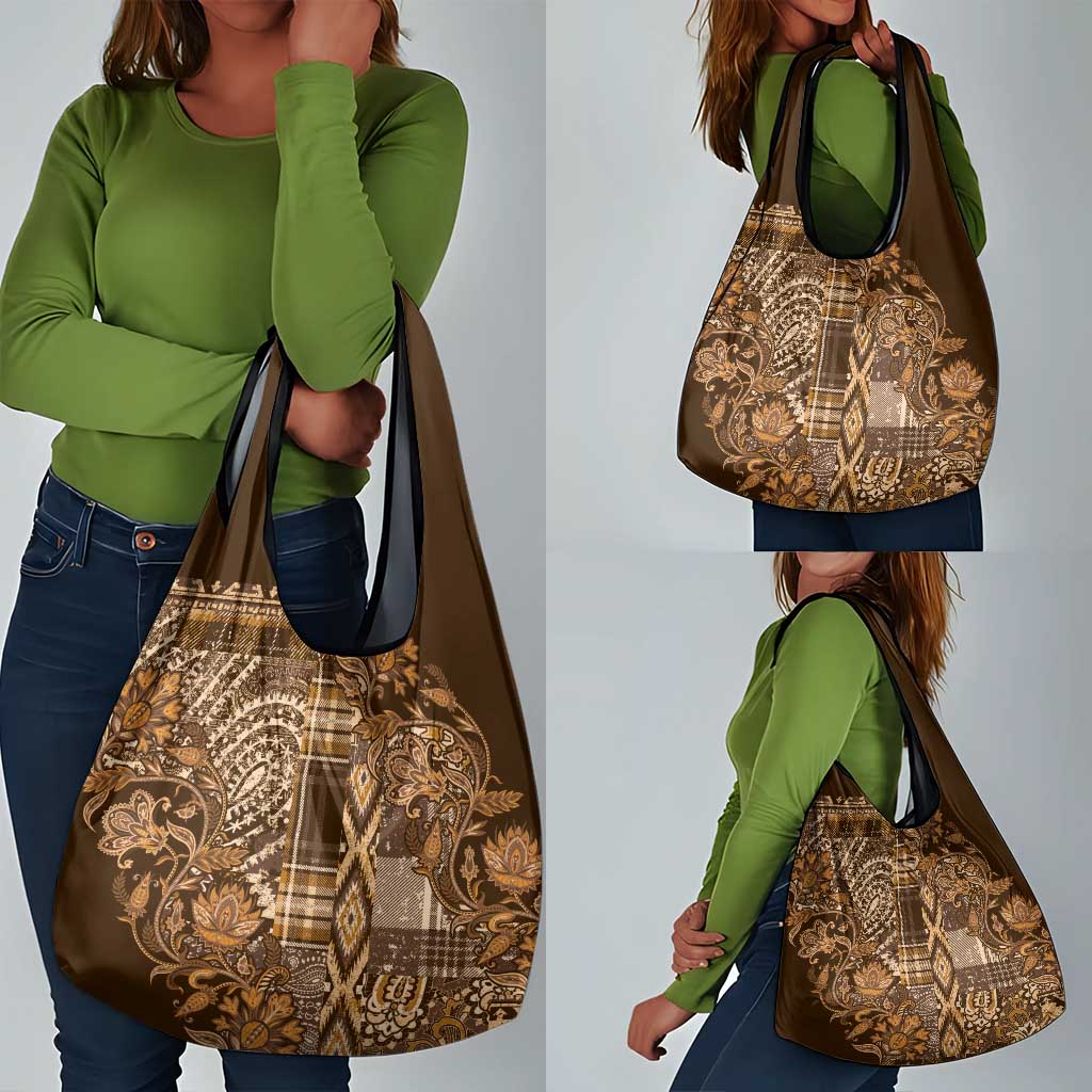 Afro Floral mix Maasai Shuka Grocery Bag Gold Moitf