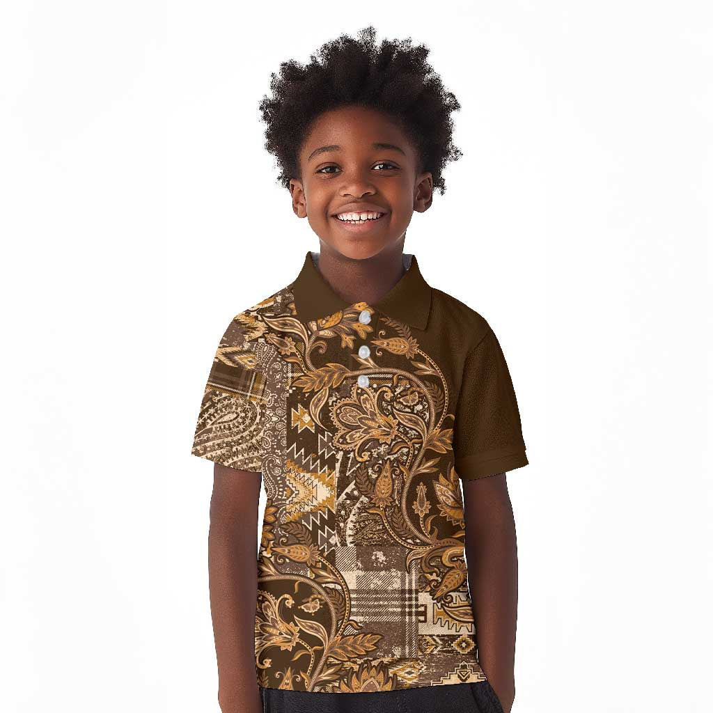 Afro Floral mix Maasai Shuka Kid Polo Shirt Gold Moitf