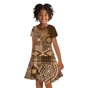 Afro Floral mix Maasai Shuka Kid Short Sleeve Dress Gold Moitf