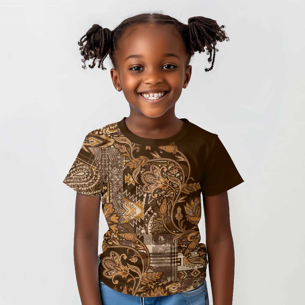 Afro Floral mix Maasai Shuka Kid T shirt Gold Moitf