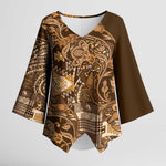 Africa Floral mix Maasai Shuka Kimono Sleeve Blouse Gold Moitf