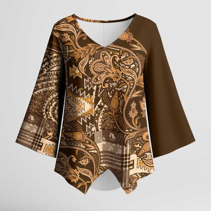 Africa Floral mix Maasai Shuka Kimono Sleeve Blouse Gold Moitf