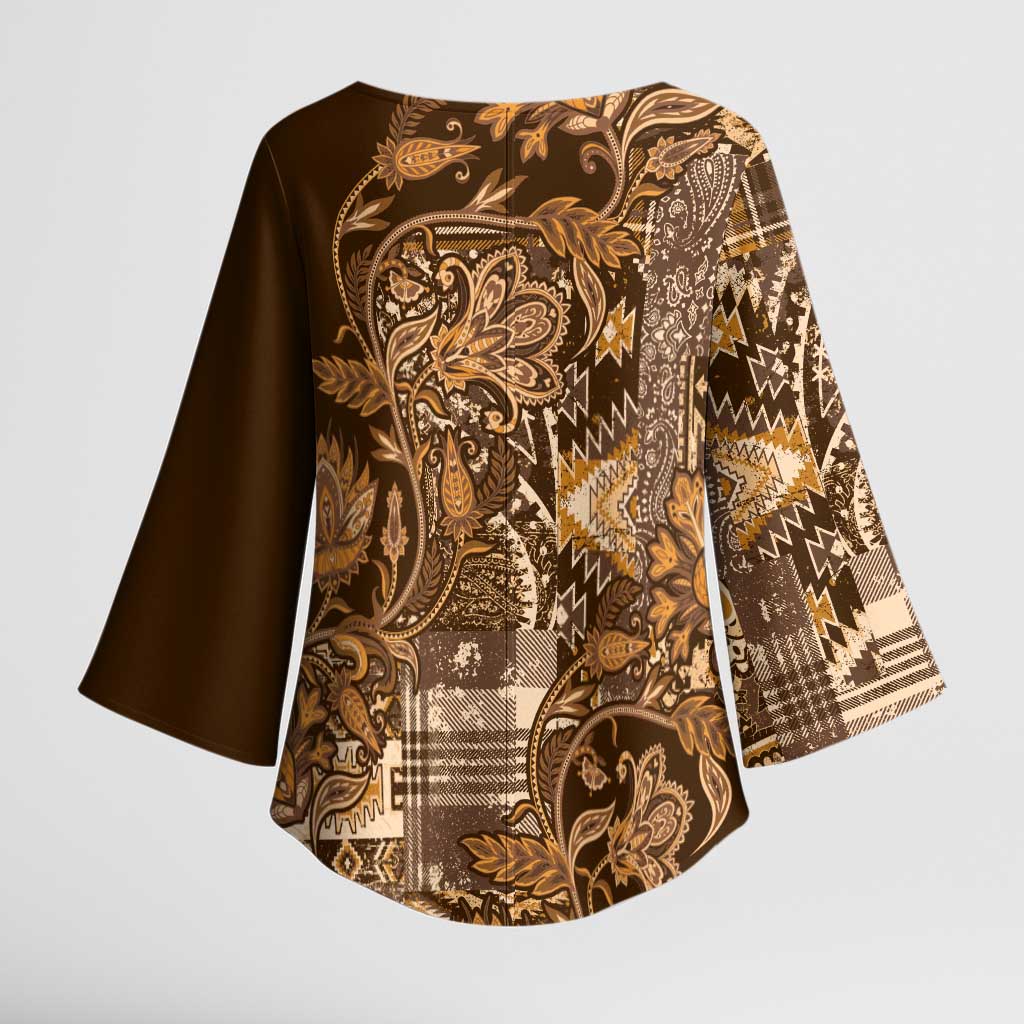 Africa Floral mix Maasai Shuka Kimono Sleeve Blouse Gold Moitf