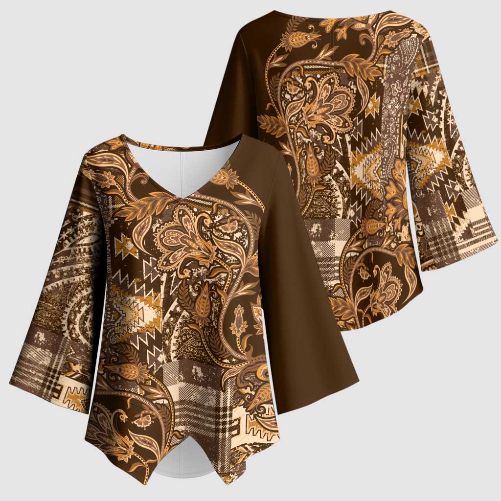 Africa Floral mix Maasai Shuka Kimono Sleeve Blouse Gold Moitf