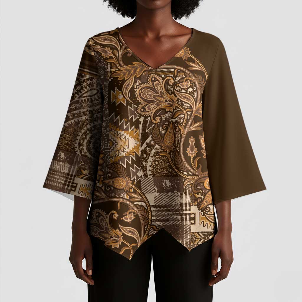Africa Floral mix Maasai Shuka Kimono Sleeve Blouse Gold Moitf