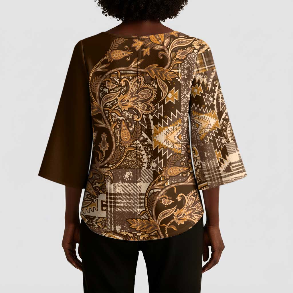 Africa Floral mix Maasai Shuka Kimono Sleeve Blouse Gold Moitf