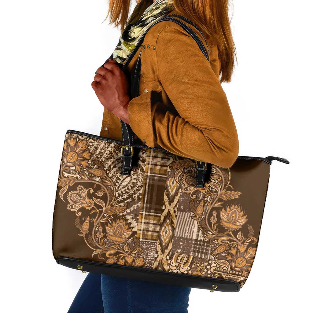 Afro Floral mix Maasai Shuka Leather Tote Bag Gold Moitf