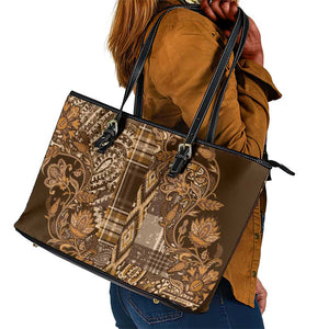 Afro Floral mix Maasai Shuka Leather Tote Bag Gold Moitf