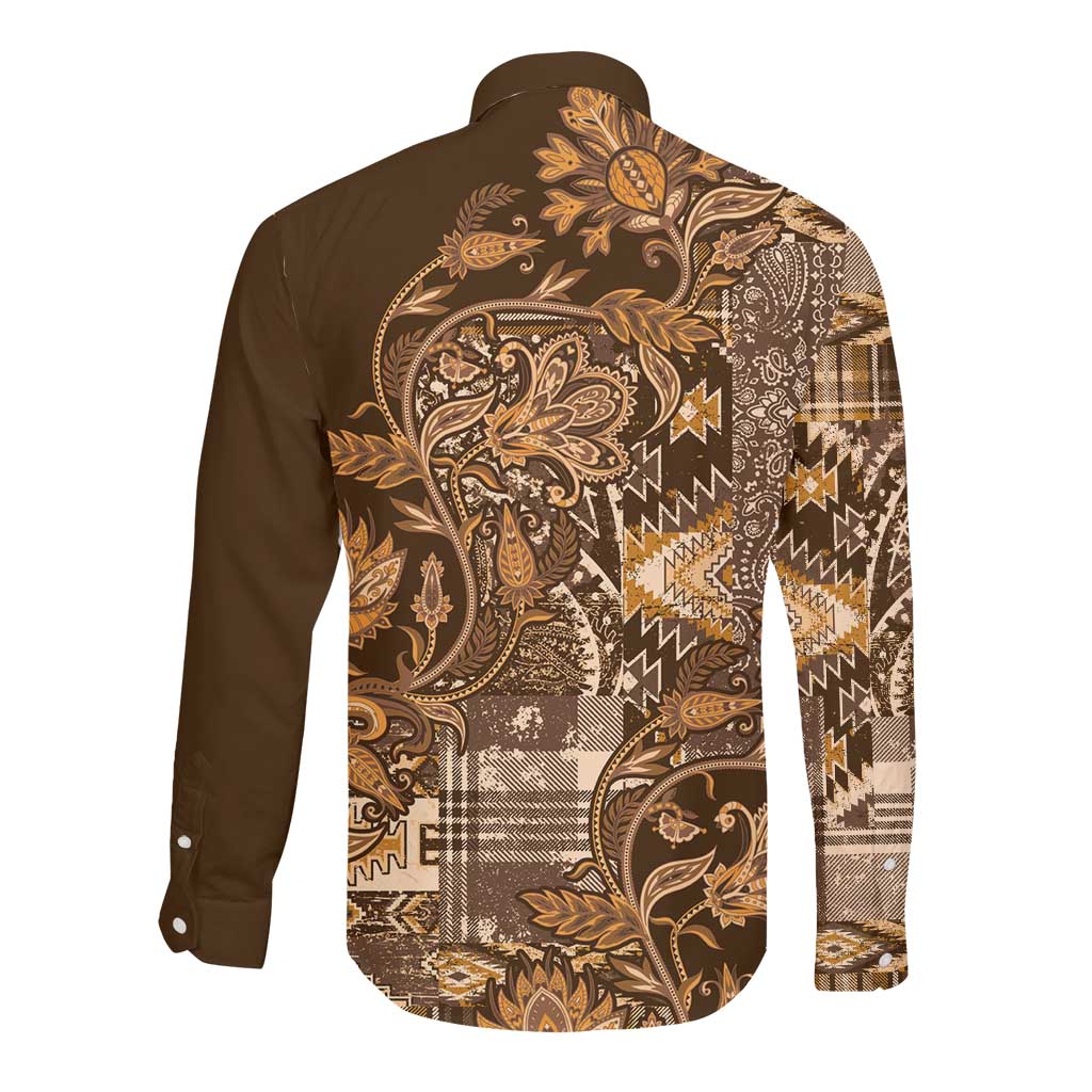 Afro Floral mix Maasai Shuka Long Sleeve Button Shirt Gold Moitf