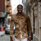 Afro Floral mix Maasai Shuka Long Sleeve Button Shirt Gold Moitf