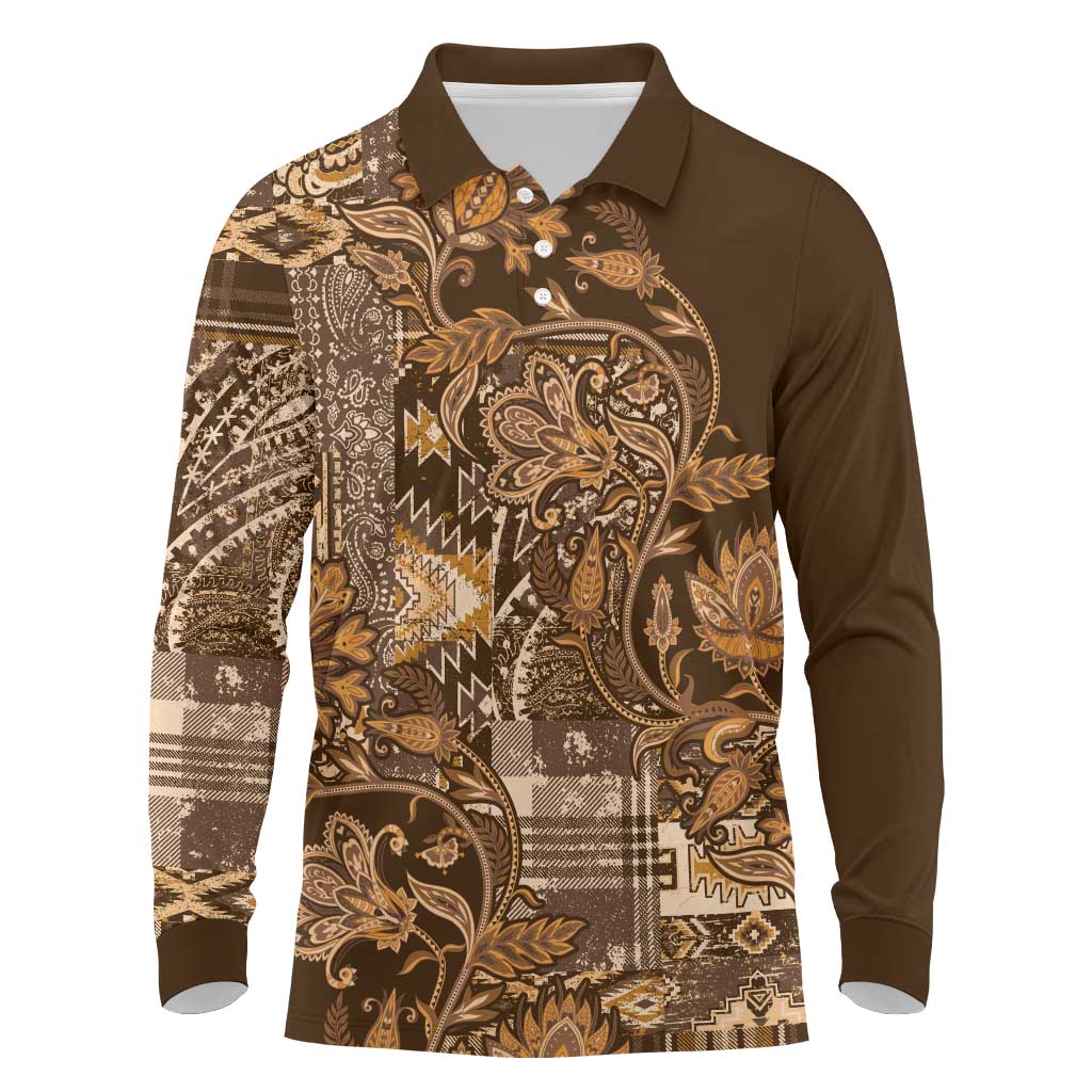 Afro Floral mix Maasai Shuka Long Sleeve Polo Shirt Gold Moitf