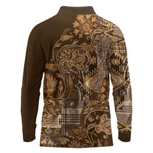 Afro Floral mix Maasai Shuka Long Sleeve Polo Shirt Gold Moitf