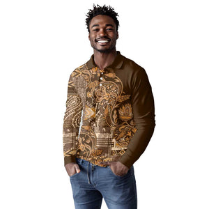 Afro Floral mix Maasai Shuka Long Sleeve Polo Shirt Gold Moitf