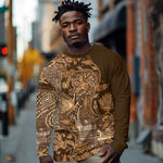 Afro Floral mix Maasai Shuka Long Sleeve Shirt Gold Moitf LT9