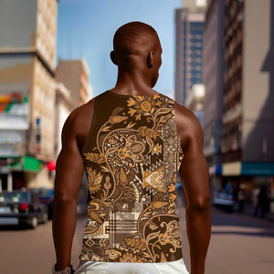 Afro Floral mix Maasai Shuka Men Tank Top Gold Moitf