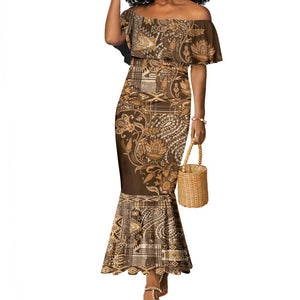 Afro Floral mix Maasai Shuka Mermaid Dress Gold Moitf