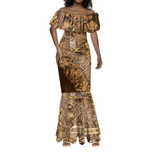 Afro Floral mix Maasai Shuka Mermaid Dress Gold Moitf