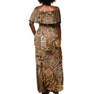 Afro Floral mix Maasai Shuka Off Shoulder Maxi Dress Gold Moitf