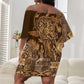 Afro Floral mix Maasai Shuka Off Shoulder Short Dress Gold Moitf