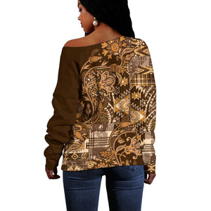 Afro Floral mix Maasai Shuka Off Shoulder Sweater Gold Moitf