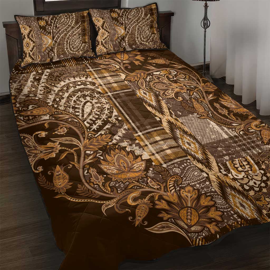 Afro Floral mix Maasai Shuka Quilt Bed Set Gold Moitf