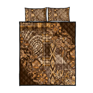 Afro Floral mix Maasai Shuka Quilt Bed Set Gold Moitf