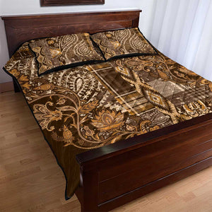 Afro Floral mix Maasai Shuka Quilt Bed Set Gold Moitf