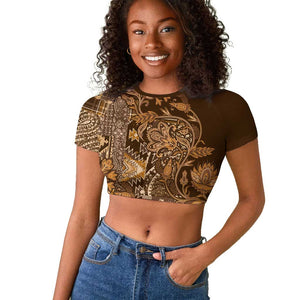 Afro Floral mix Maasai Shuka Raglan Cropped T shirt Gold Moitf